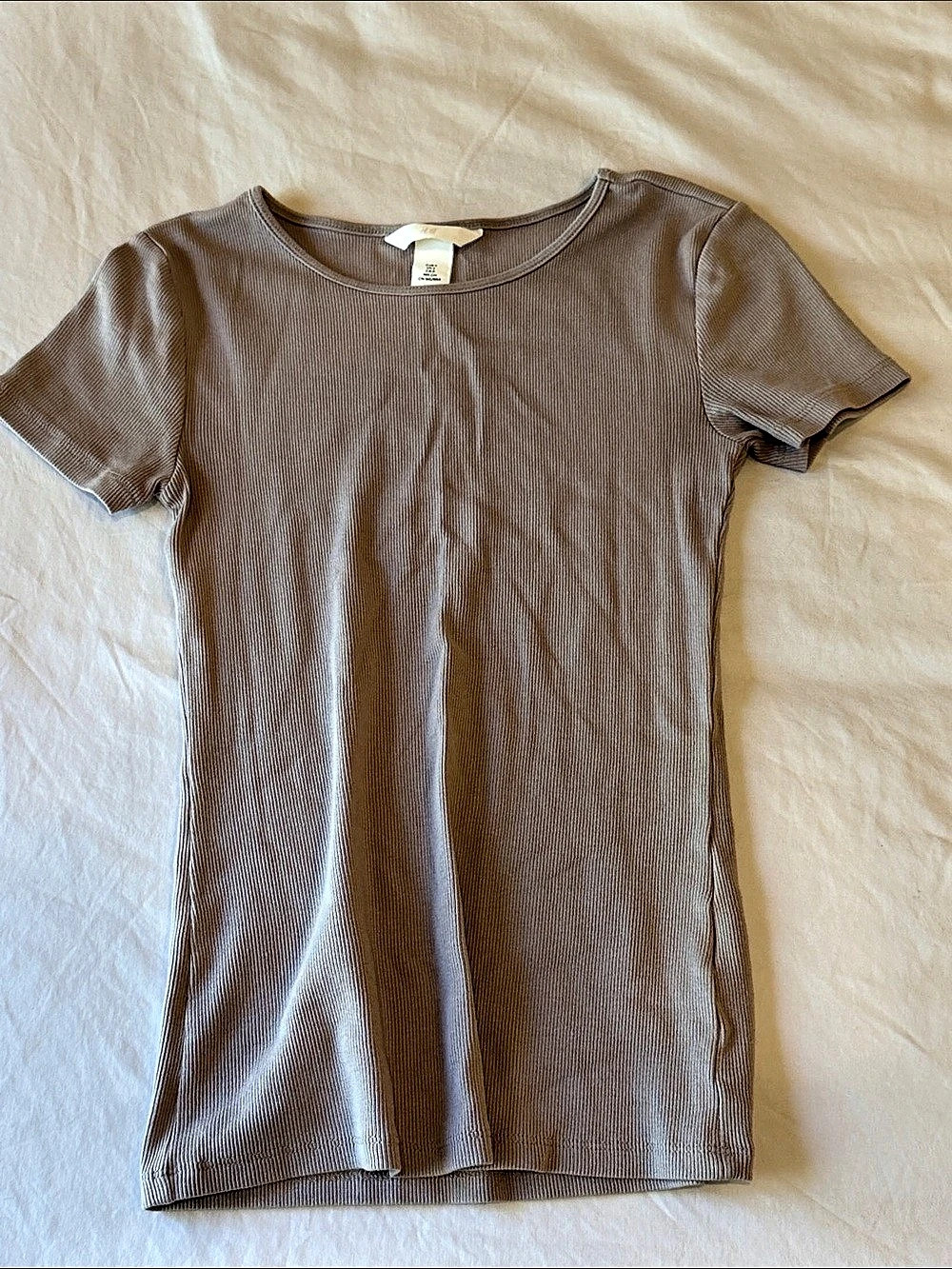 H&M Ribbed Short Sleeve Top in Brown